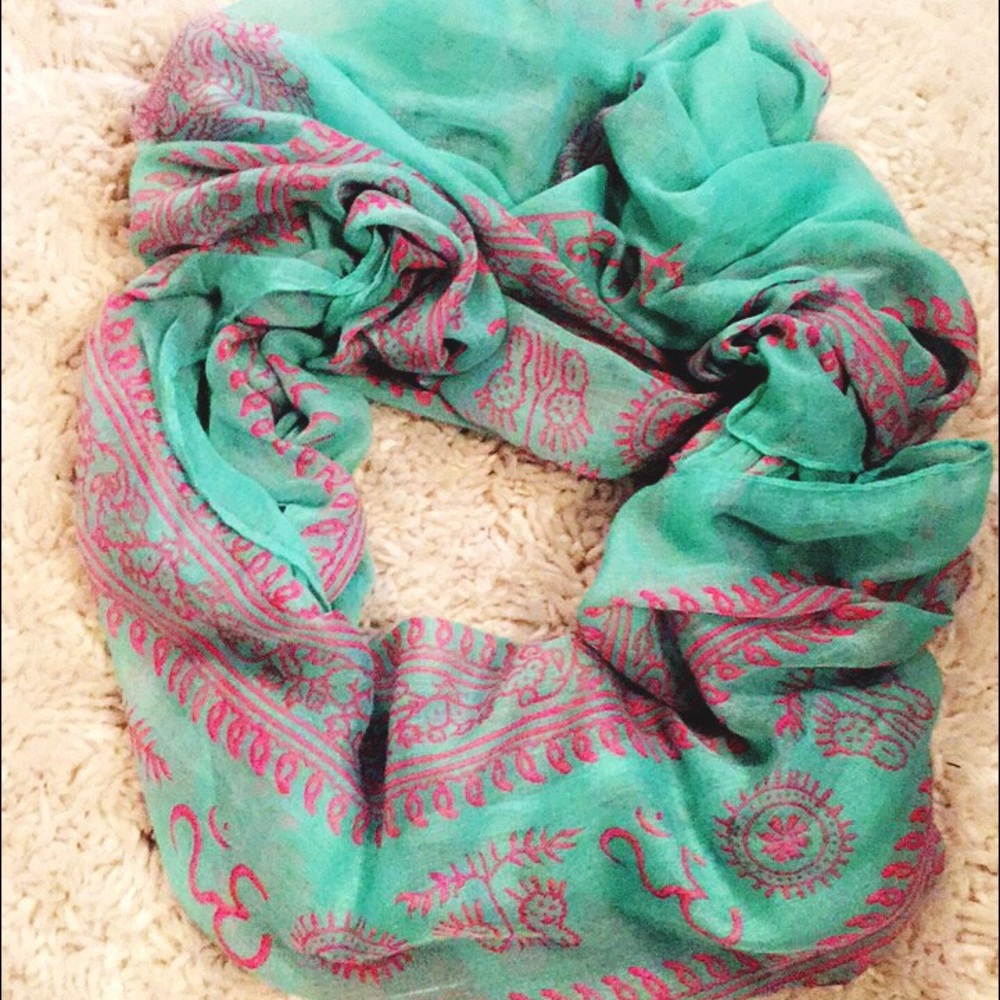 Teal bohemian infinity scarf