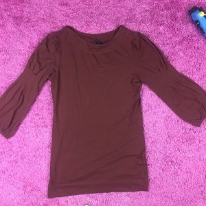 Theory Blouse 3/4 Puff Sleeve Brown Medium