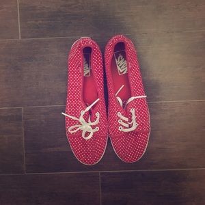 Vans red white white polka dots