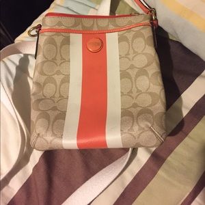 Tan and Coral Coach Bag