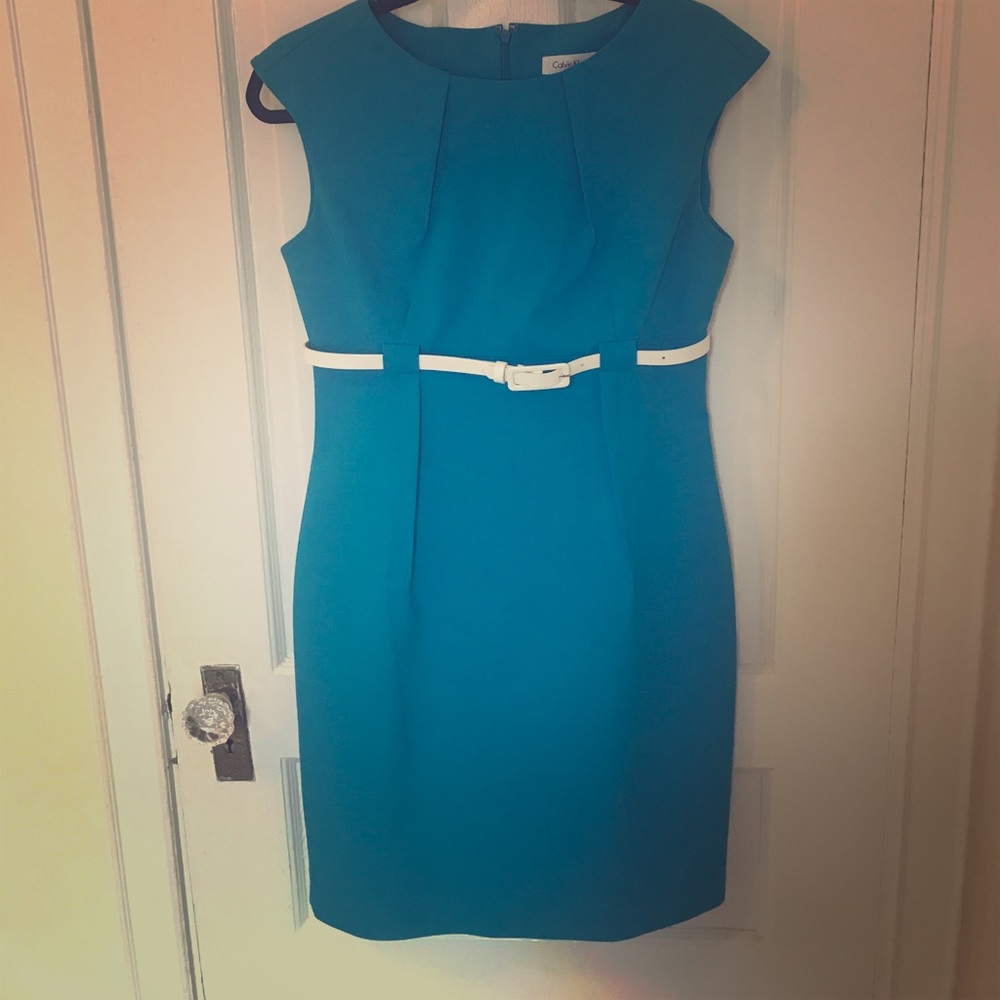 Calvin Klein Belted blue dress