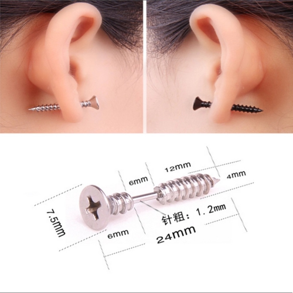 Punk Screw Unisex Biker Earring for Women or Men - Picture 2 of 8