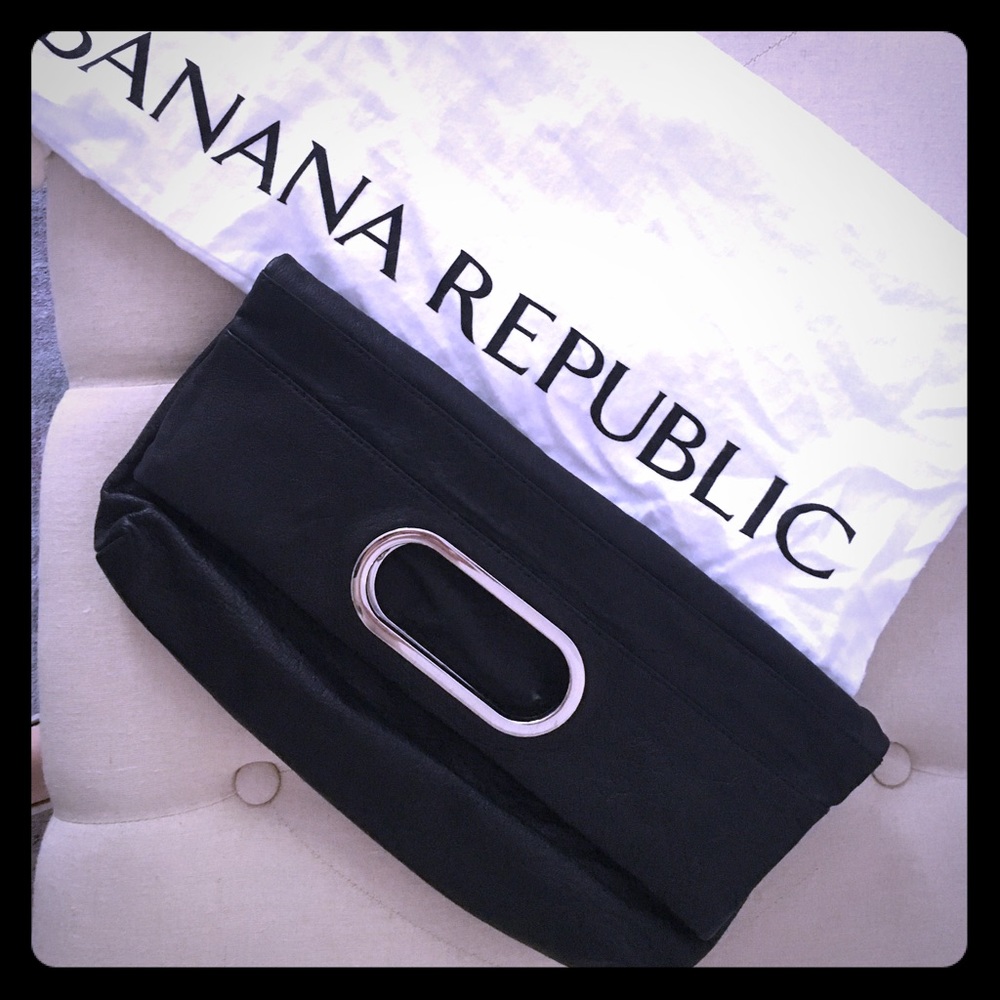 Banana republic, black leather clutch