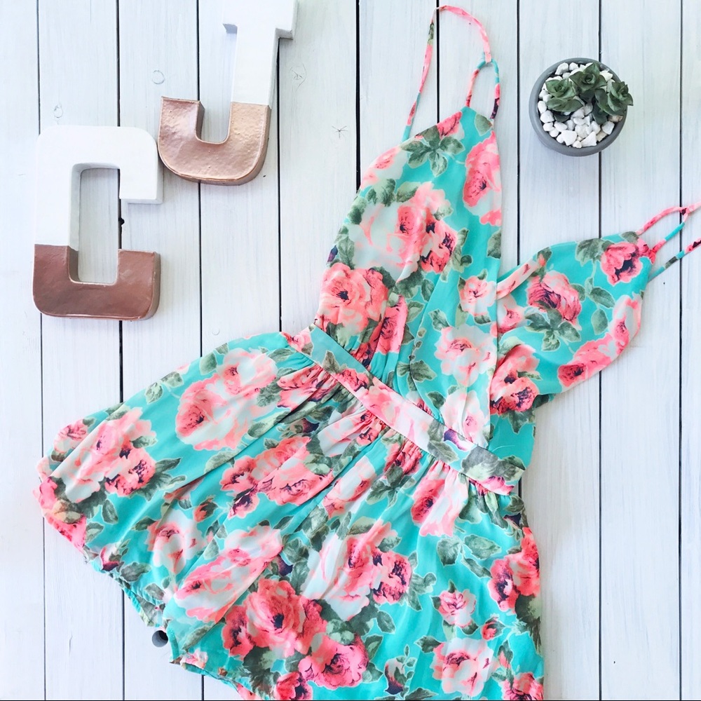 HP  Mint & Pink Floral Backless Romper