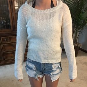 Fuzzy white sequin sweater