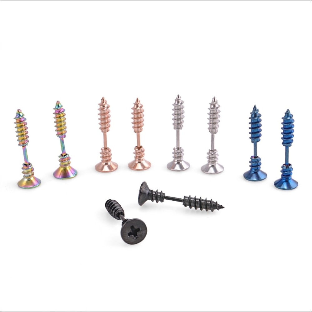 Punk Screw Pierced Biker Earring for Men or Women - Picture 4 of 8