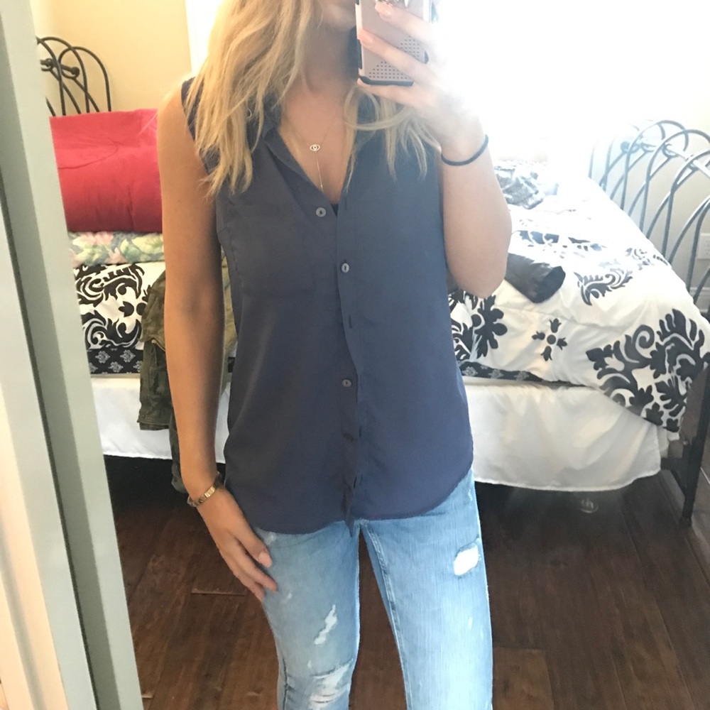 Navy blue sleeveless button up