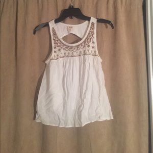 Sleeveless White Shirt w Bronze and Silver Beading