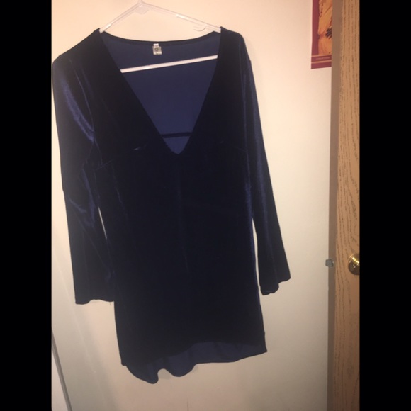 Navy v-neck velvet dress - Picture 1 of 2
