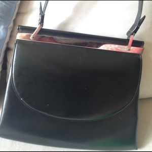 Vintage 50s black leather & silver handbag