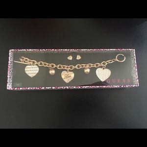 Guess heart charm bracelet with earrings