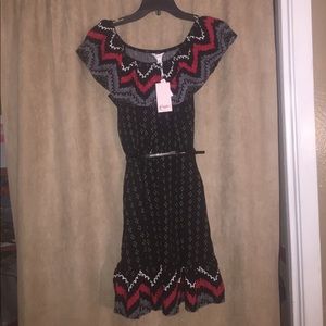 Black, Red, White, & Gray Dress with Belt