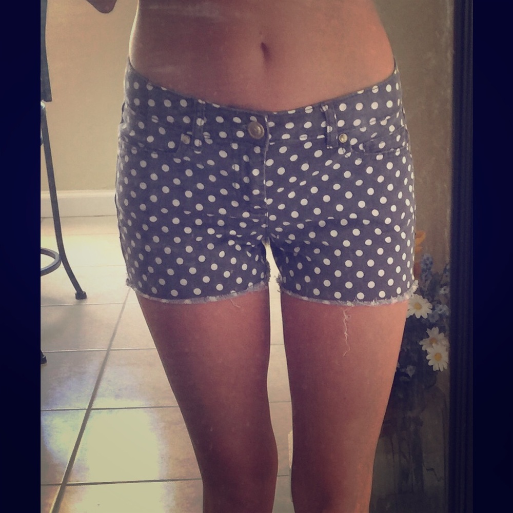 Purple denim polka dotted shorts!