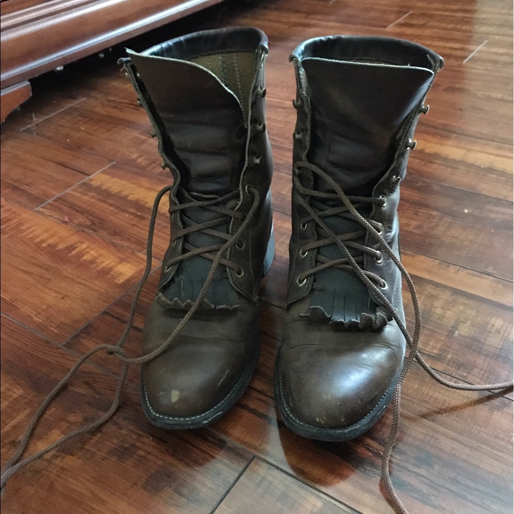 Genuine leather lace up boots Sz 5