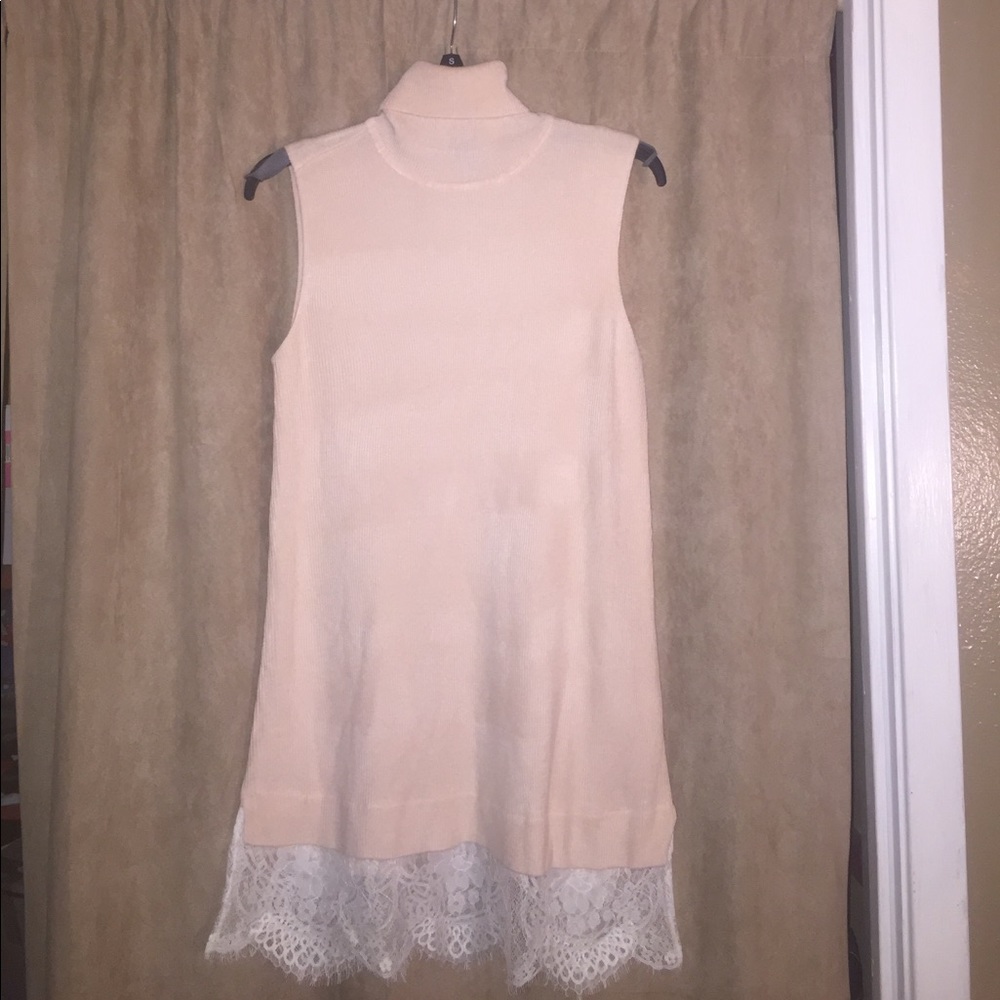 Cream Sleeveless Turtleneck Top with Lace bottom