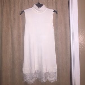 White Sleeveless Turtleneck Top with Lace bottom