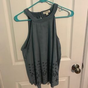 High neck, suede fabric, flower cutout top