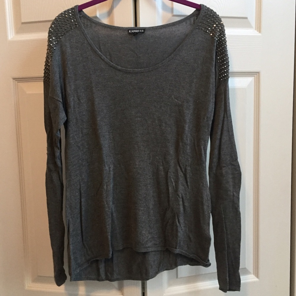 Sweater with rhinestone details on shoulders