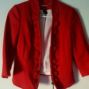 White House Black Market Red ruffle blazer