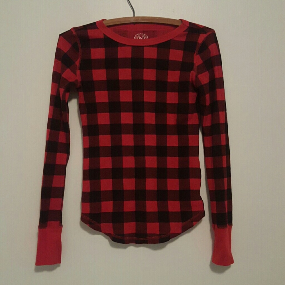 Red plaid thermal top.
