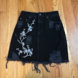 Black denim and embroidered high waist skirt