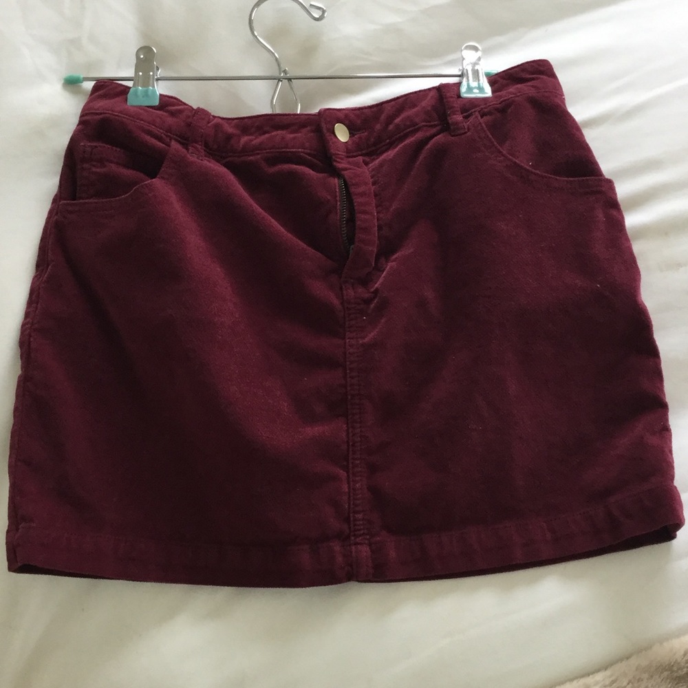 Maroon velvet mini skirt from urban outfitters
