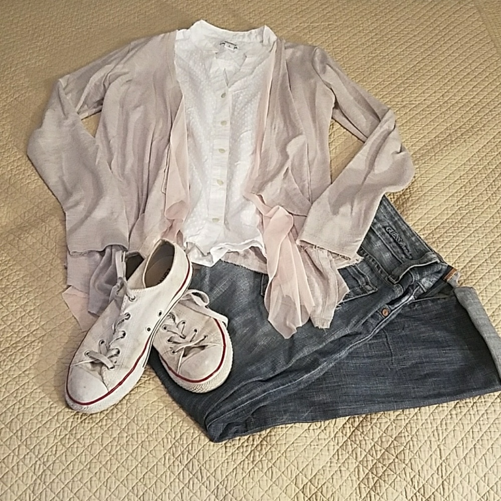 Beige Cardigan With Pink Tulle