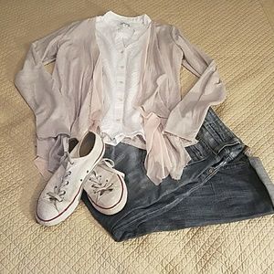 Beige Cardigan With Pink Tulle
