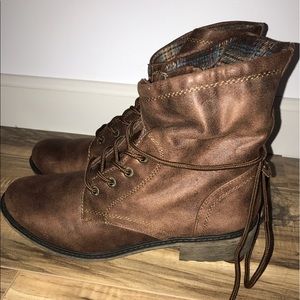 Brown combat boots