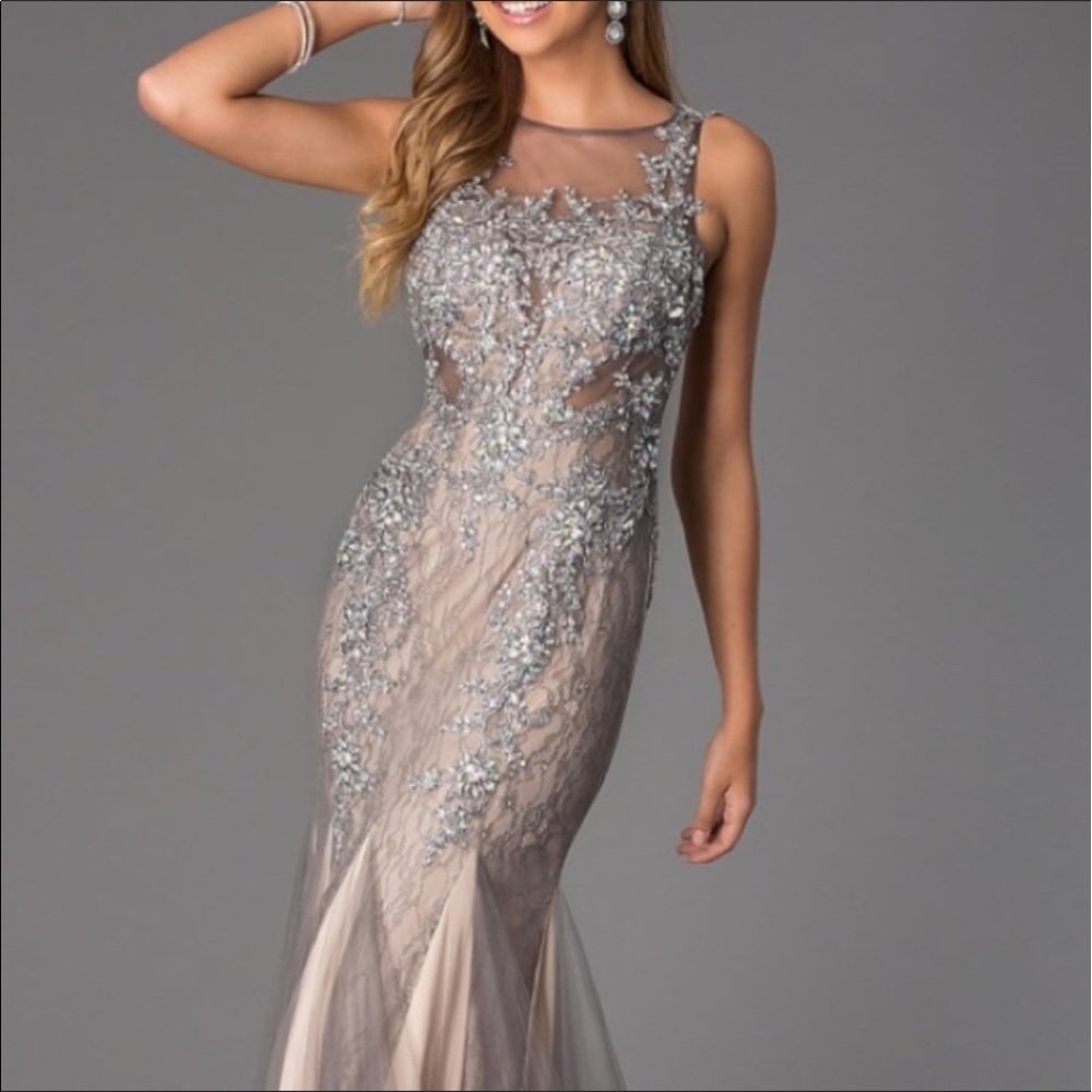 Jovani 1538 gray embellished long gown
