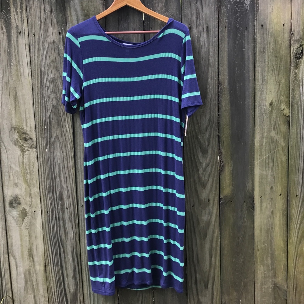 LuLaRoe Navy and Green Striped Julia