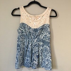 Anthropologie Deletta Crochet Blue Paisley Tank.