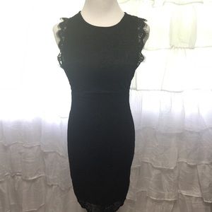 Divided Midi Dress Black Eyelash Lace NWT Size: 2