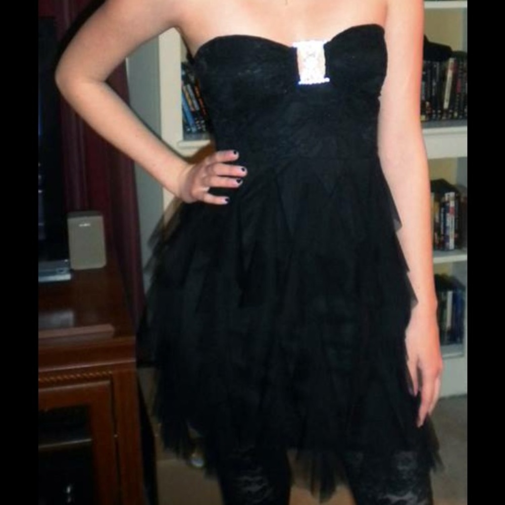 Black feathered tulle dress