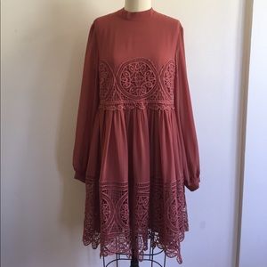ASOS mauve crochet chiffon babydoll dress / sz 6