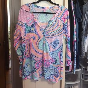NWOT Lilly Pulitzer Egret Multi Tile Waves Top XL