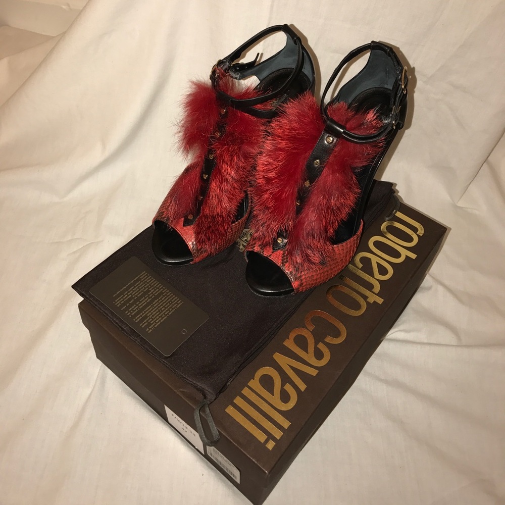 Authentic Roberto Cavalli Studded Fur sandal