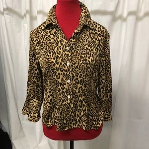 Animal Print Leopard Button Down Blouse EUC