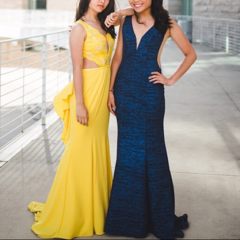 Navy Sparkly Jovani Dress - Picture 1 of 7
