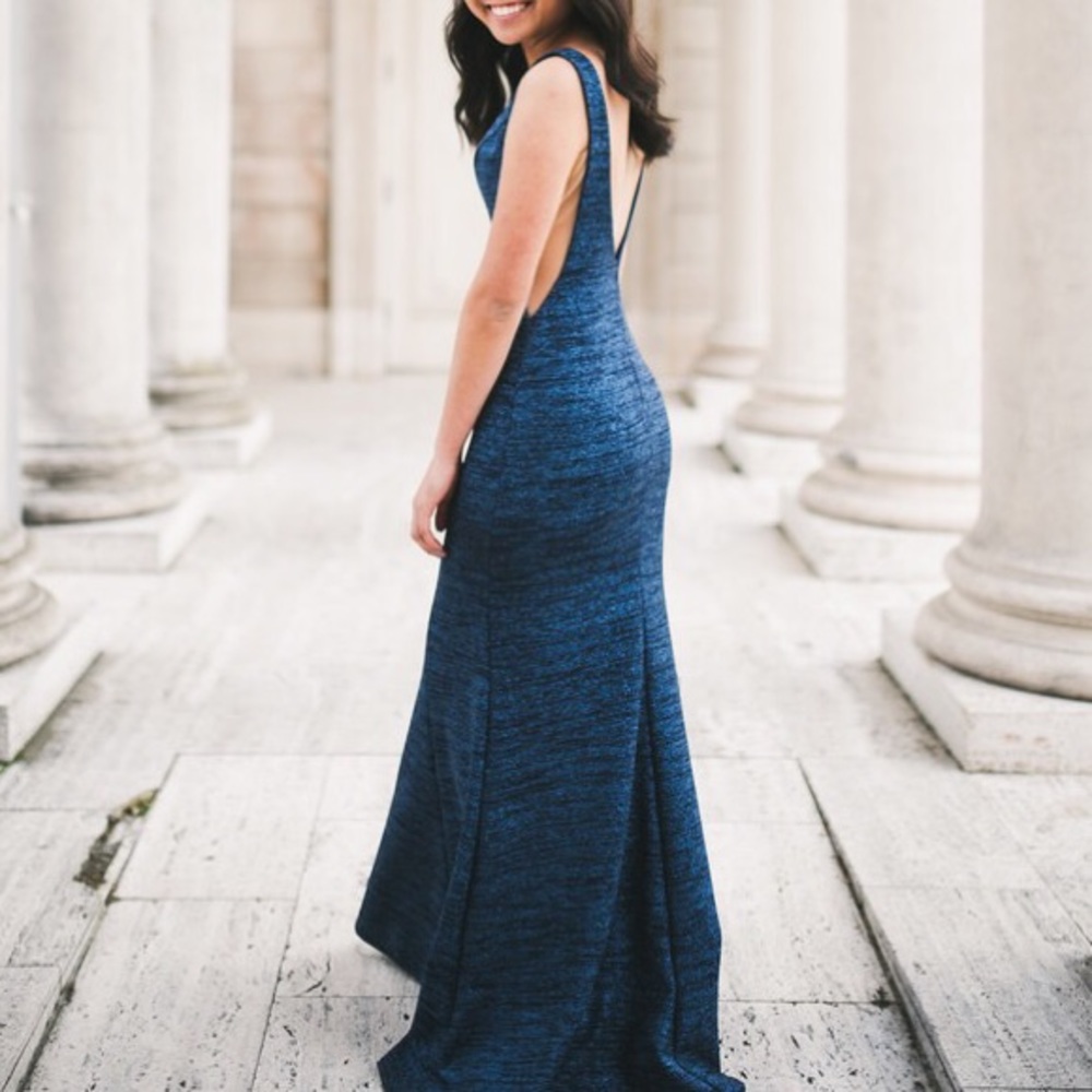 Navy Sparkly Jovani Dress - Picture 2 of 7