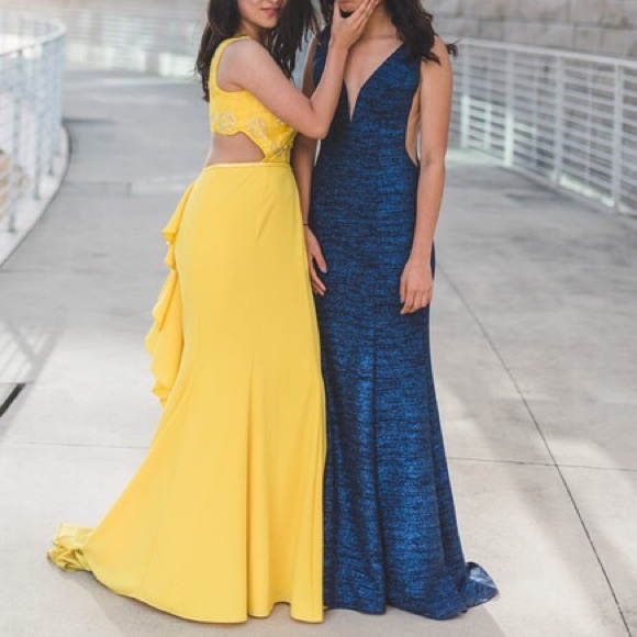 Navy Sparkly Jovani Dress - Picture 3 of 7