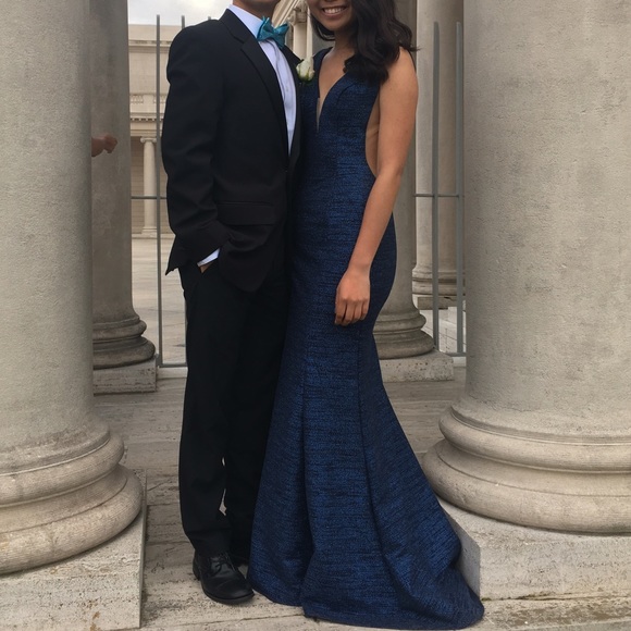 Navy Sparkly Jovani Dress - Picture 5 of 7