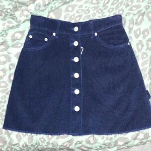 Velvet midnight blue button down skirt, size 3/4