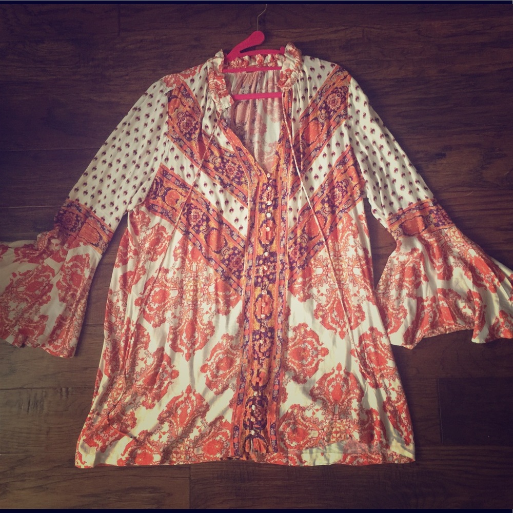 Free People Boho Long Sleeve Dress Buttons Large
