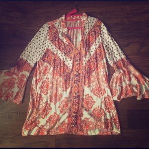 Free People Boho Long Sleeve Dress Buttons Large