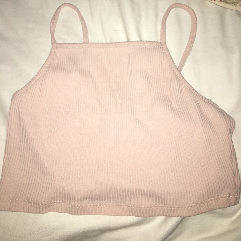 Pink cropped ribbed tank