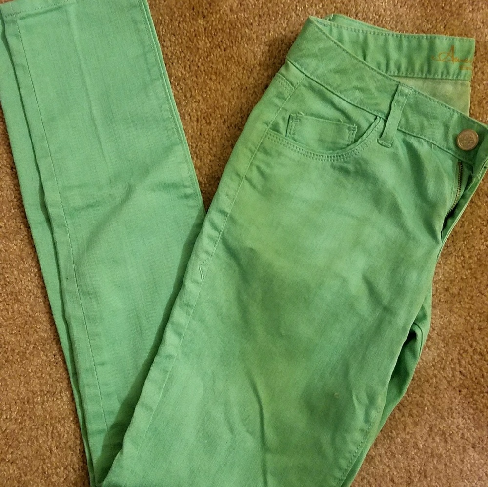 Mint green skinny jeans