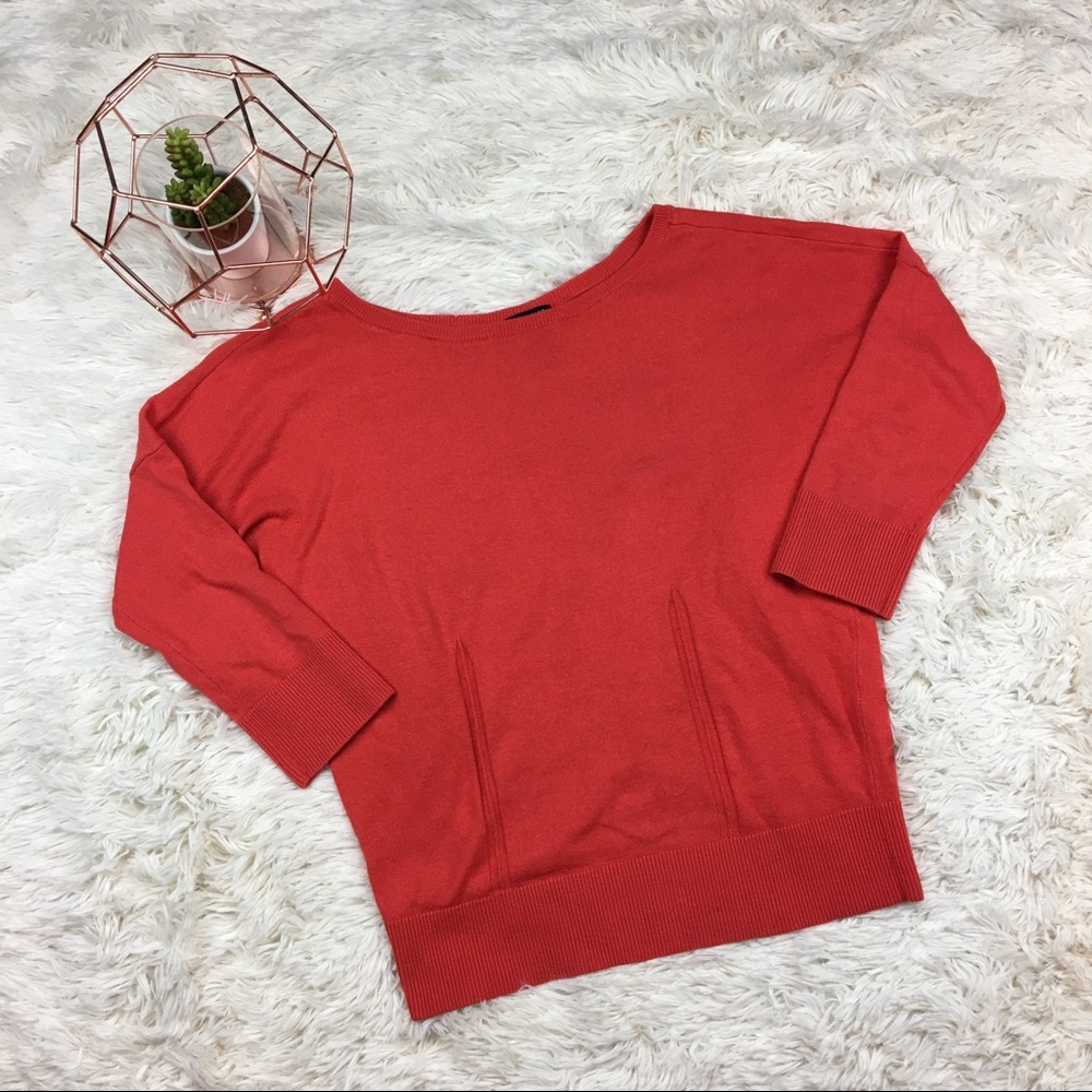 Ann Taylor Coral Button Up Back 3/4 Sleeve sweater