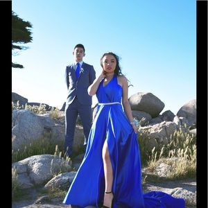 Sexy Elegant Blue Dress satin Custom Made