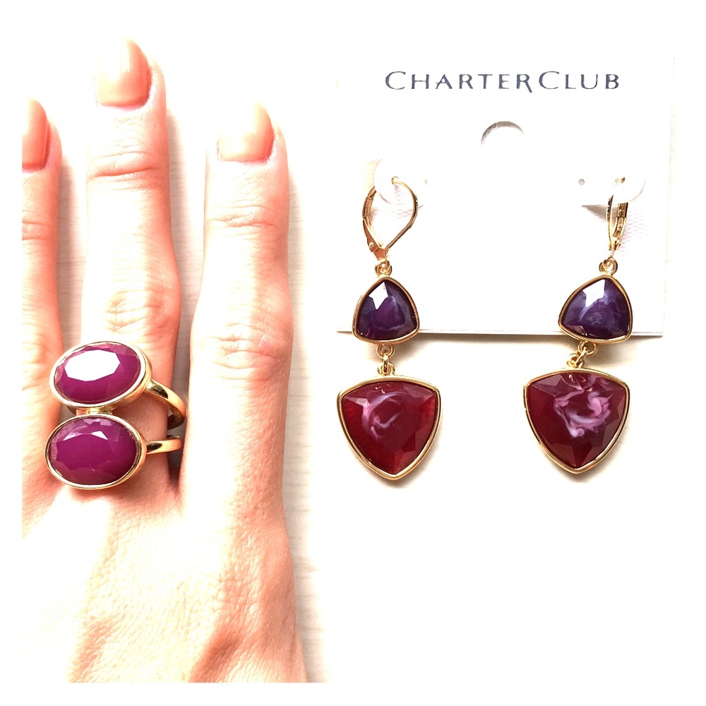 🆕 Gold multi-stone set- earrings & cocktail ring
